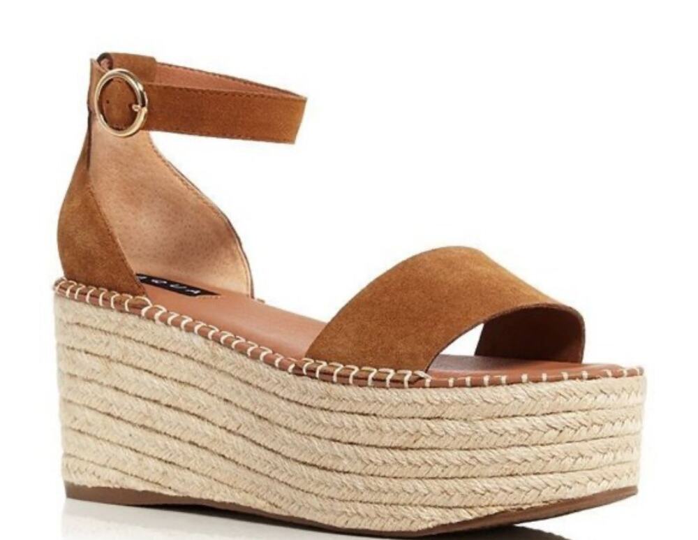 Aqua Womens Ria Suede Ankle Platform Espadrilles in brown suede.